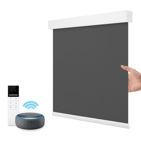 Motorized Smart Blind for Window with Remote Control, Automatic Blackout Roller Shade Customizable Size,with Valance Child Safety Rechargeable Battery Blinds (Full Blackout Black)