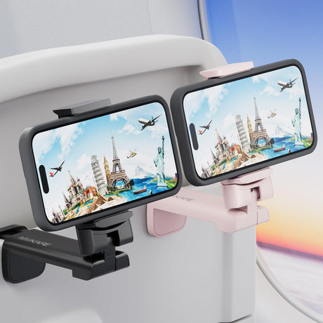 MiiKARE Airplane Travel Essentials Phone Holder, Universal Handsfree Phone Mount for Flying with 360 Degree Rotation, Accessory for Airplane, Travel Must Haves Phone Stand for Desk, Tray Table