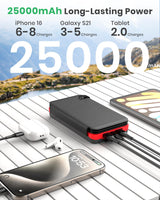 Hiluckey Solar Charger 25000mAh, Outdoor USB C Portable Power Bank with 4 Solar Panels, 3A Fast Charge External Battery Pack with 3 USB Outputs Compatible with Smartphones, Tablets, etc.