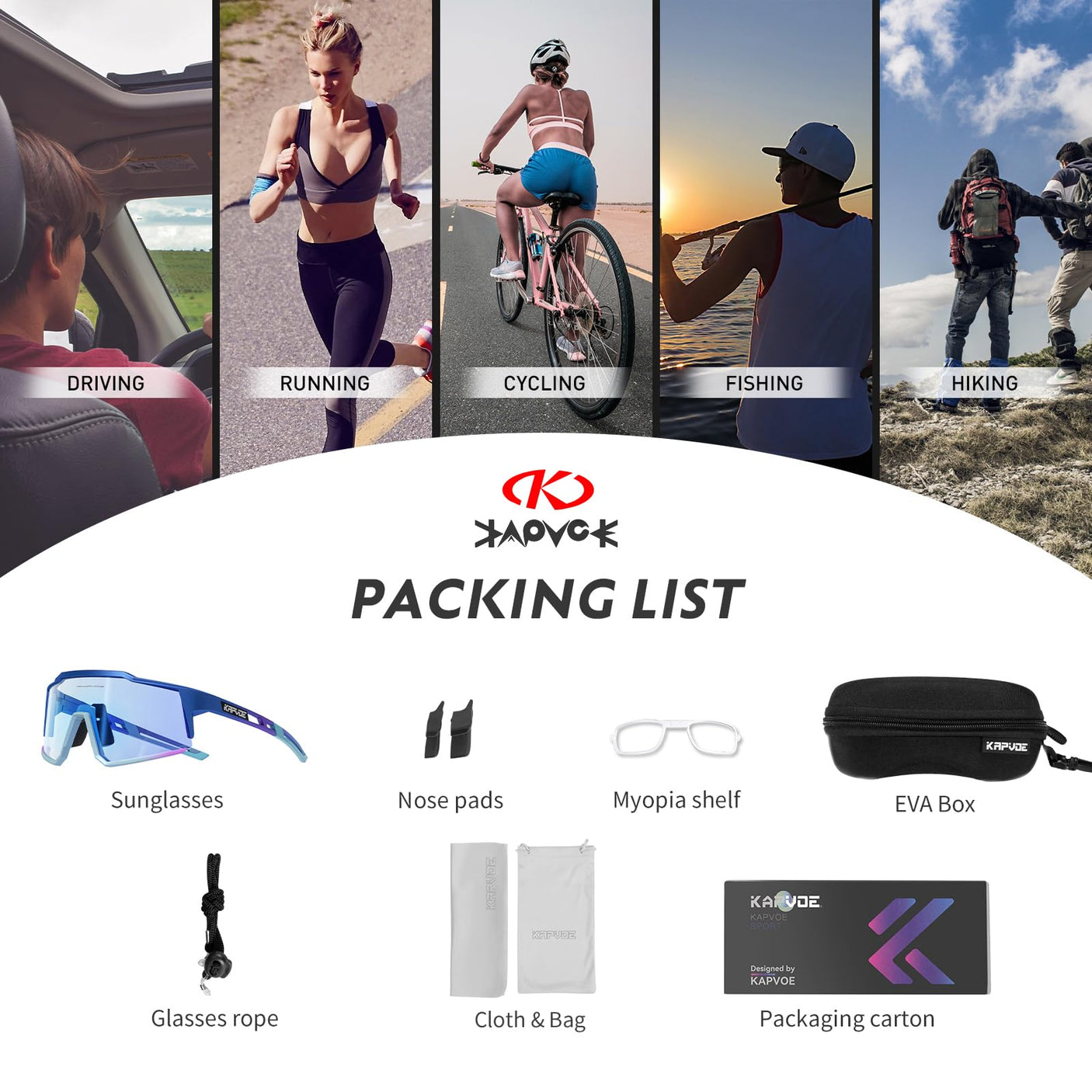 KAPVOE Photochromic Cycling Glasses MTB Clear Mountain Bike Transition Bicycle Sunglasses for Men Women - K9022