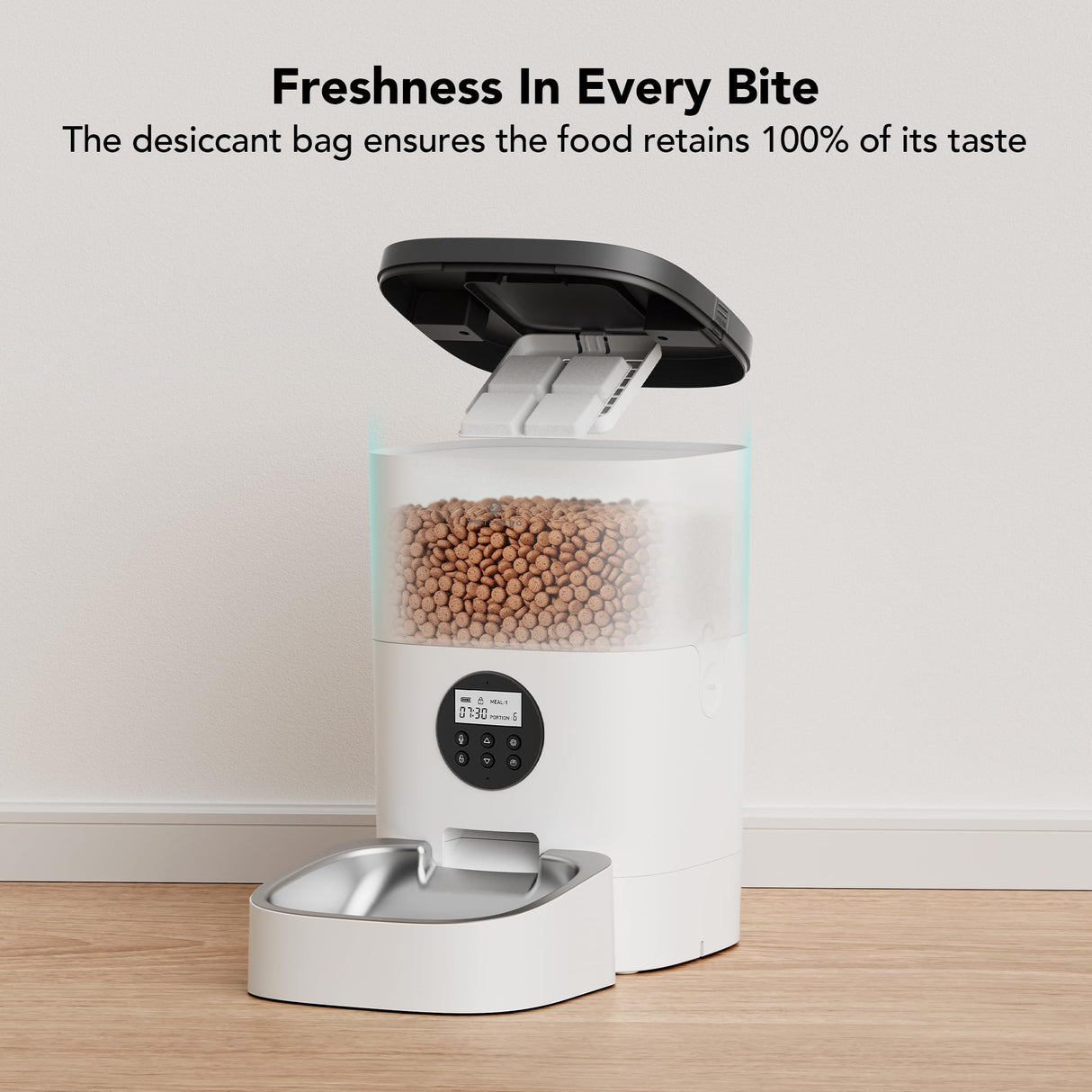 PETLIBRO Automatic Dog Feeder, 6L Dog Food Dispenser with Timer Interactive Voice Recorder, Auto Dog Feeder with Desiccant Bag 1-4 Meals Dry Food, Black Transparent