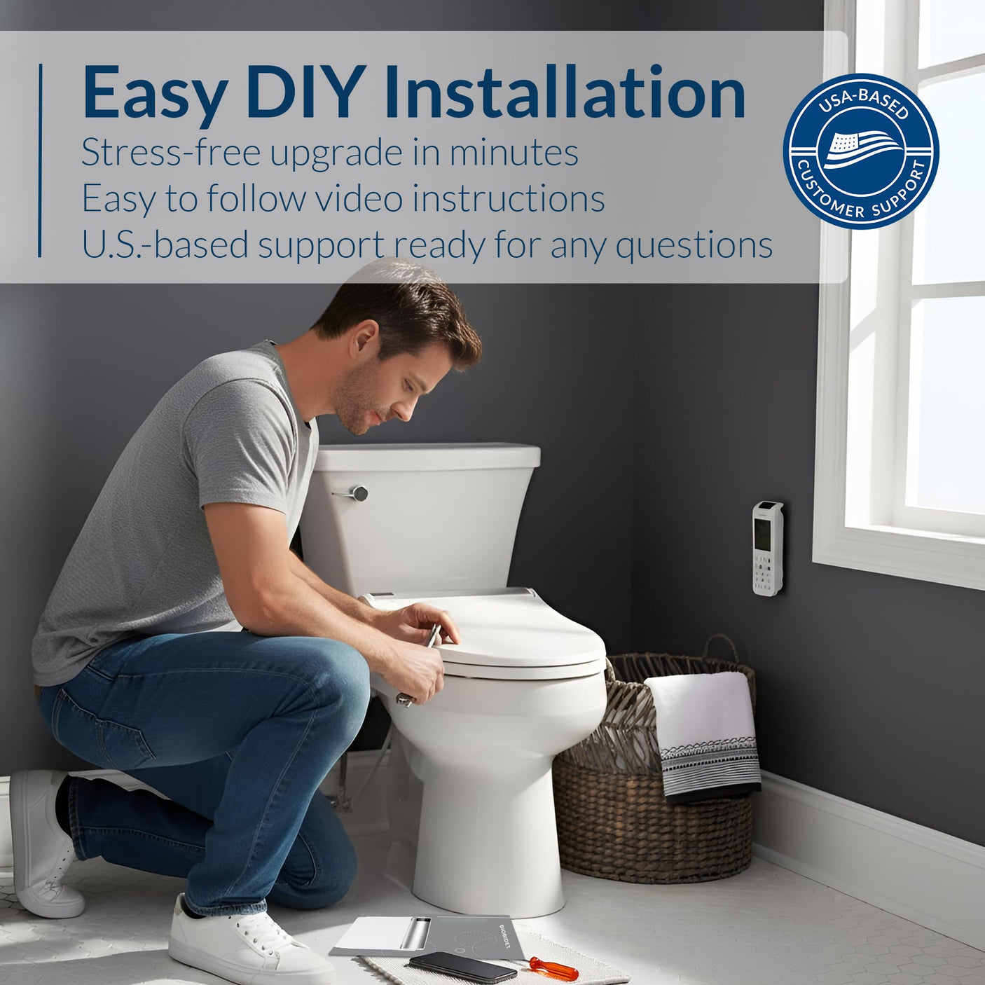 Bio Bidet BB2000 Bliss Electric Bidet Toilet Seat, Warm Water with Air Dryer, Heated Seat with Sensor and Slow Close Lid, Night Light, Remote Control, Elongated, White