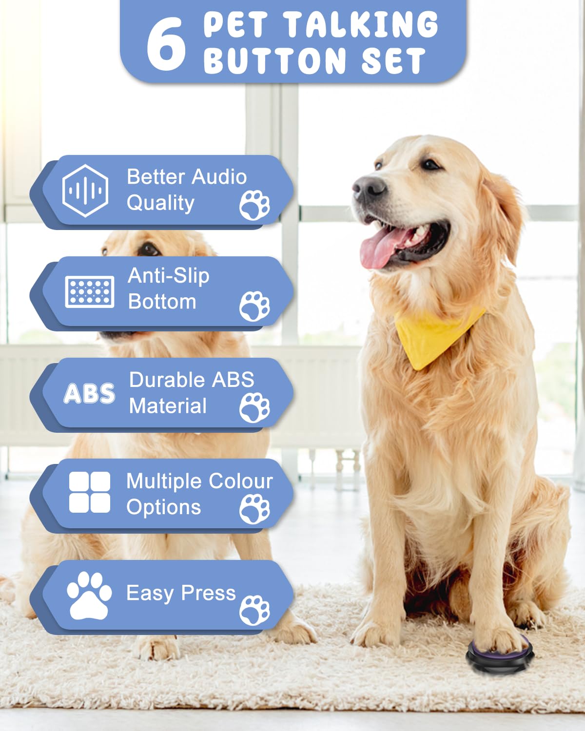 Dog Buttons for Communication, 8 Pcs Dog Talking Button Set, 30s Recordable Voice Pet Buzzer Training Buttons, Speaking Button for Dogs with Waterproof Anti-Slip Dog Button Mat and 48 Scene Stickers