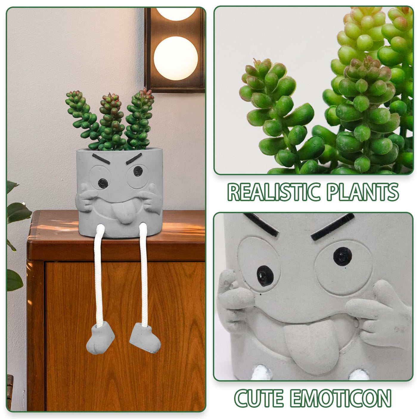 Zerzsy 3pcs Creative Artificial Succulents with Gray Flower Pots, Mini Potted Succulents for Home Office Desk Decor and Gift Choice