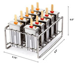 Stainless Steel Popsicle Molds and Rack - 10 Square Ice Pop Makers + 50 Reusable Bamboo Sticks + 20 Silicone Seals + 1 Cleaning Brush + 1 Rack