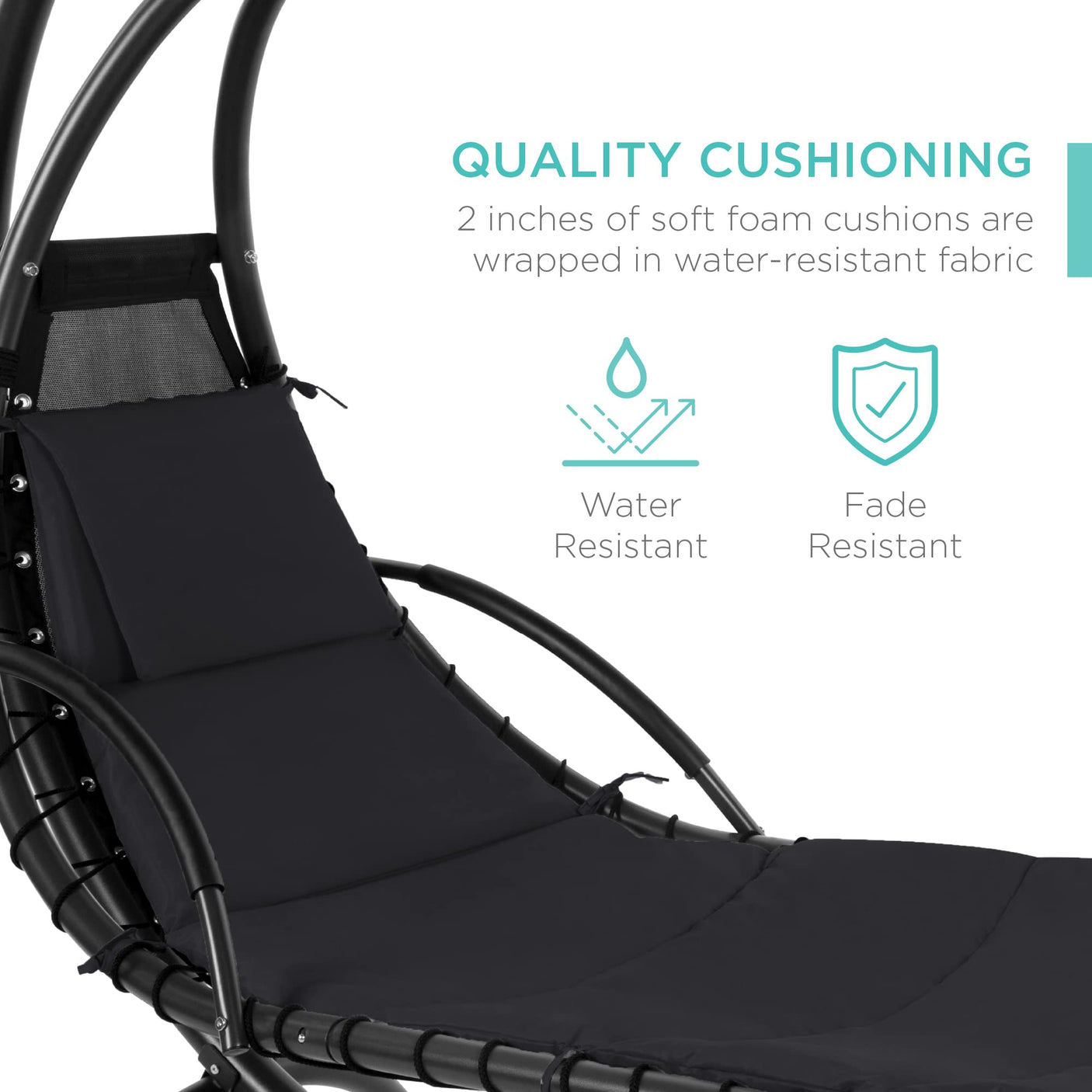 Best Choice Products Outdoor Hanging Curved Steel Chaise Lounge Chair Swing w/Built-in Pillow and Removable Canopy -Red