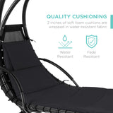 Best Choice Products Outdoor Hanging Curved Steel Chaise Lounge Chair Swing w/Built-in Pillow and Removable Canopy -Red