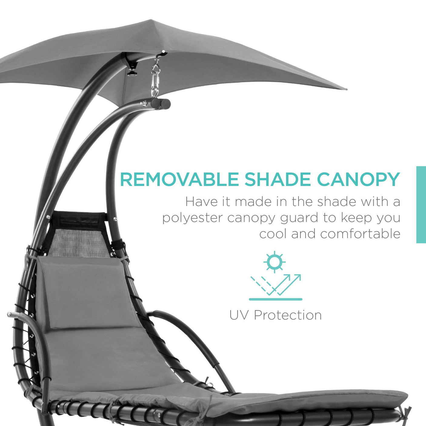 Best Choice Products Outdoor Hanging Curved Steel Chaise Lounge Chair Swing w/Built-in Pillow and Removable Canopy -Red