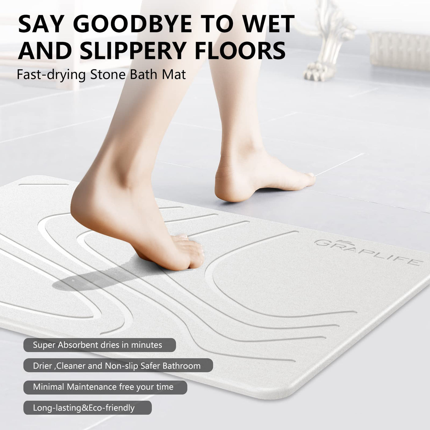 Stone Bath Mat, Diatomaceous Earth Shower Mat, Non-Slip Super Absorbent Quick Drying Bathroom Floor Mat, Natural, Easy to Clean (23.6 x 15.35 Darkgrey)