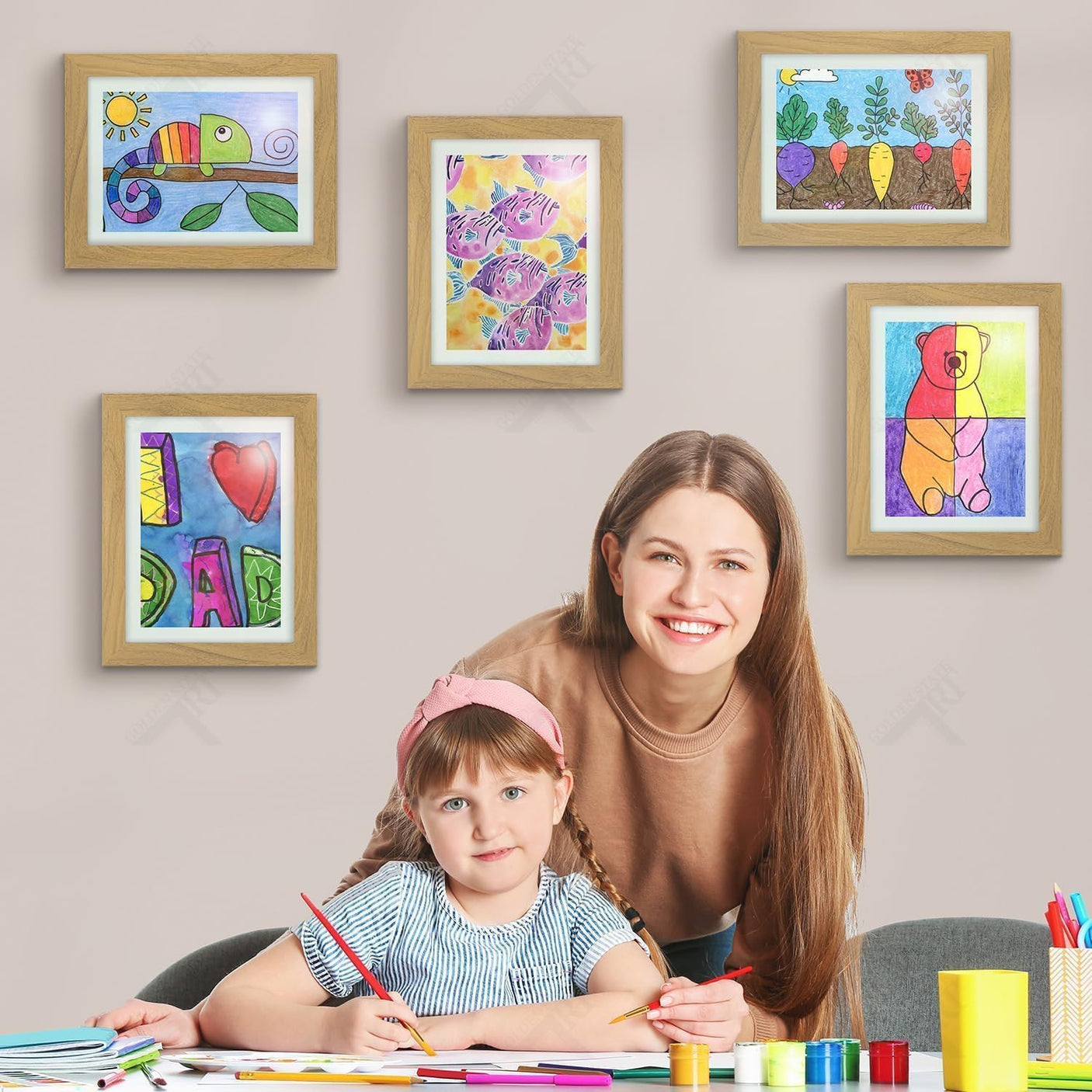 Golden State Art, 10x12.5 Kids Art Frames, Front-Opening Picture Frame Great for Kids Drawings, Artworks, Children Art Projects, Schoolwork, Home or Office (Walnut Set of 2)