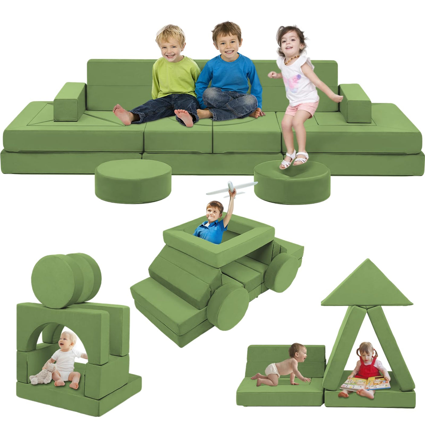 22Pcs Modular Kids Play Couch - Kids Couch for Playroom Bedroom Living Rooms Toddler Sofa for Inspiring Child Creativity，Children Convertible Foam Sofa