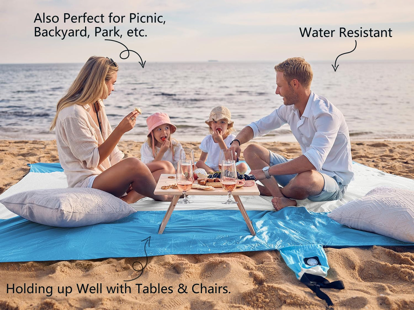 WEKAPO Beach Blanket Sandproof Waterproof, Extra Large Beach Mat, Oversized & Compact Sand Free Mat Quick Drying, Lightweight & Durable with 6 Stakes & 4 Corner Pockets