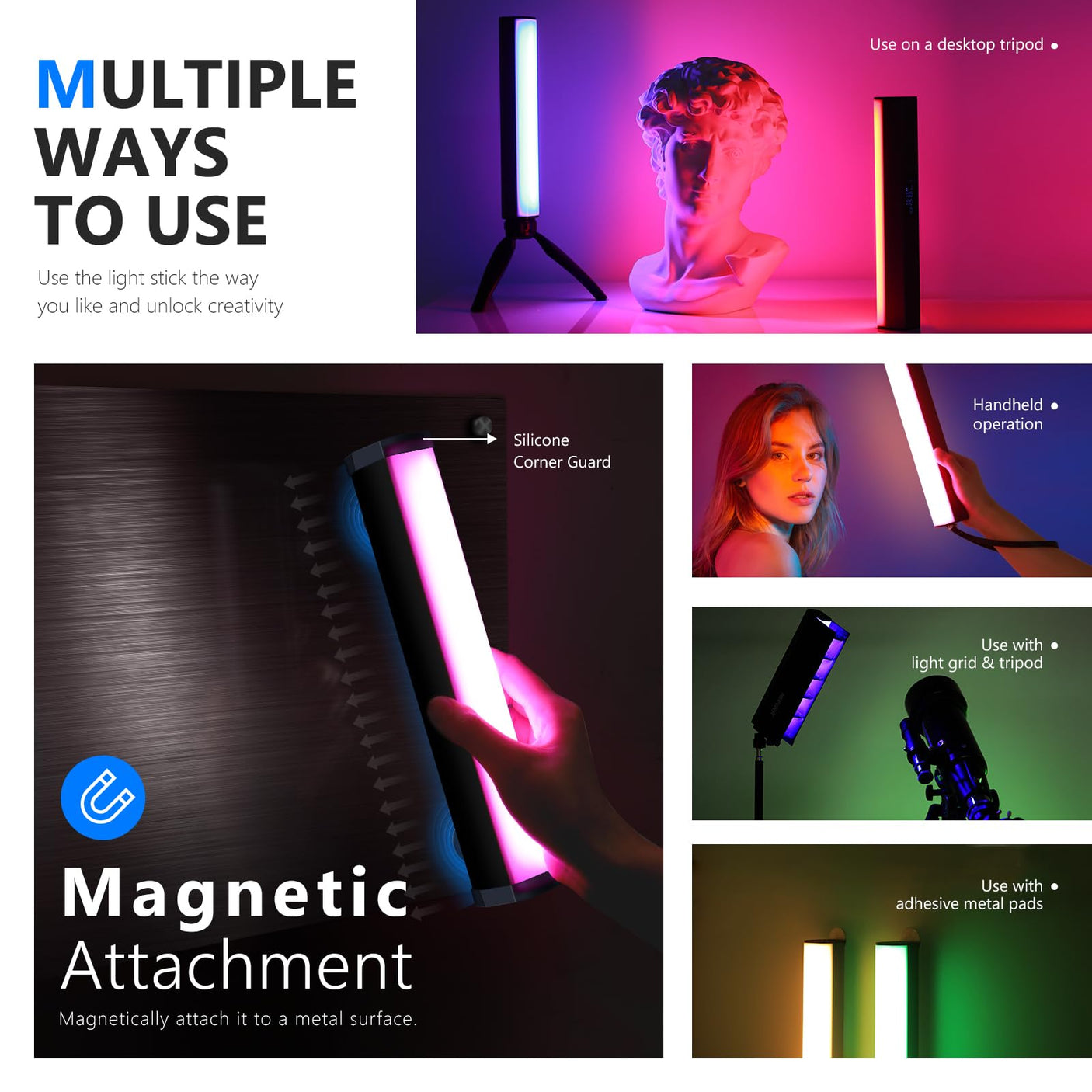 NEEWER RGB LED Video Light Stick, Touch Bar & APP Control, Magnetic Handheld Photography Lighting Wand, Dimmable 3200K~5600K CRI98+ Full Color LED Light with 6400mAh Battery, 17 Scenes, RGB1