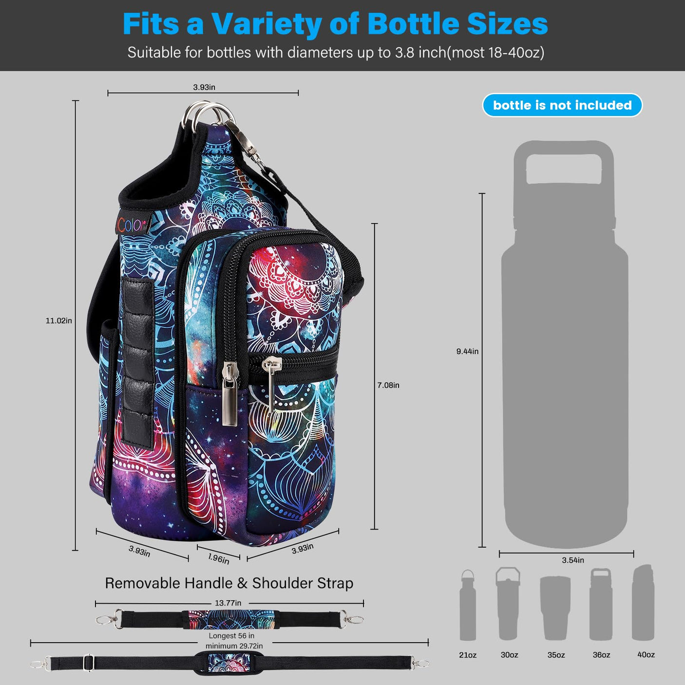 icolor Magnetic Gym Bag Water Bottle Carrier Holder with Phone Pockets & Shoulder Strap,5 Built-in Magnets Gym Bottle Pouch Sleeve,Magnetic Bag Gym Accessories Organizer for Men Women