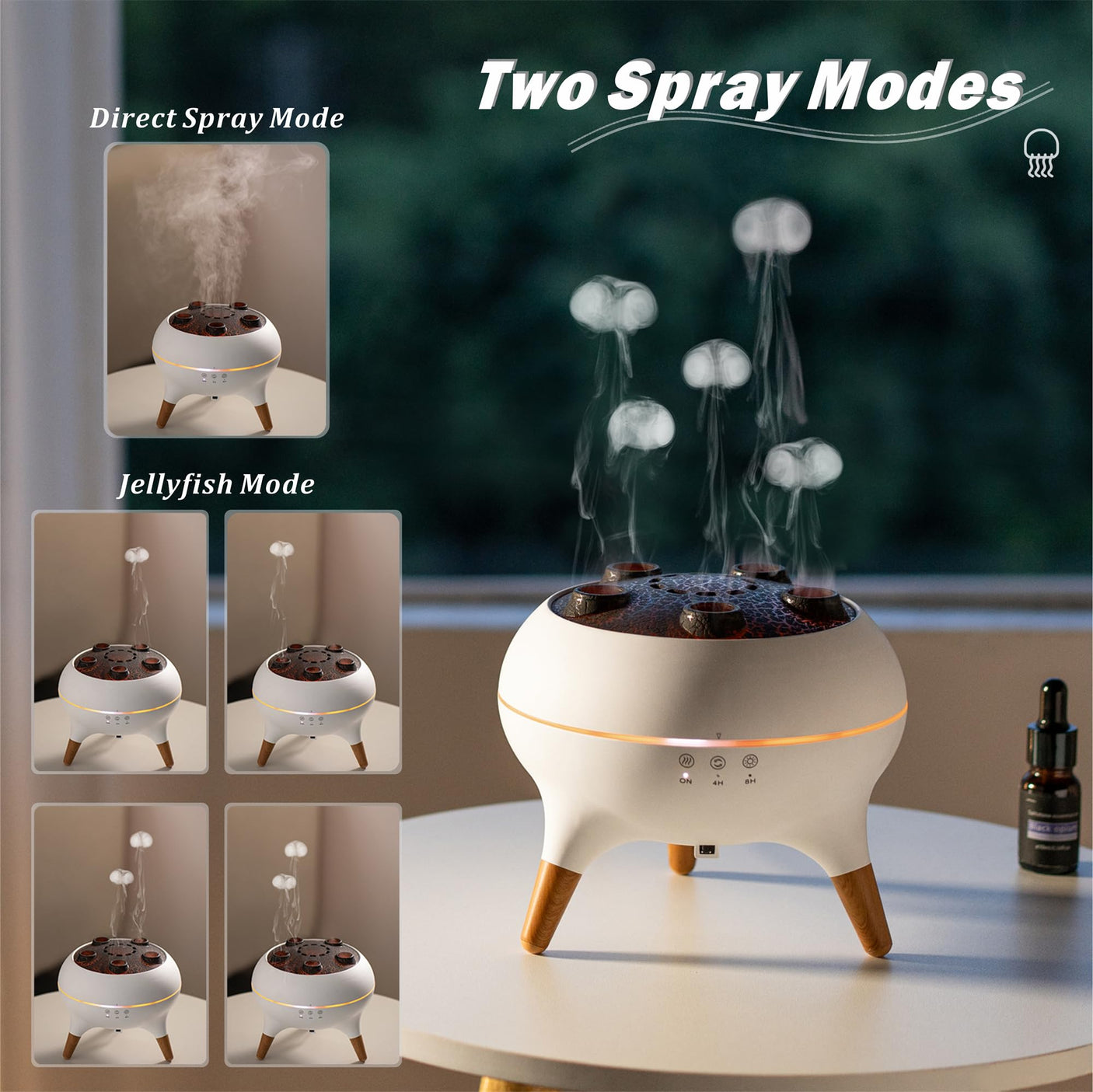 Essential Oil Diffuser 250ML Dancing Jellyfish Aromatherapy Diffuser Humidifier with 7 Colors LED Lights,Remote Control,Plug in for Bedroom,Office (White)