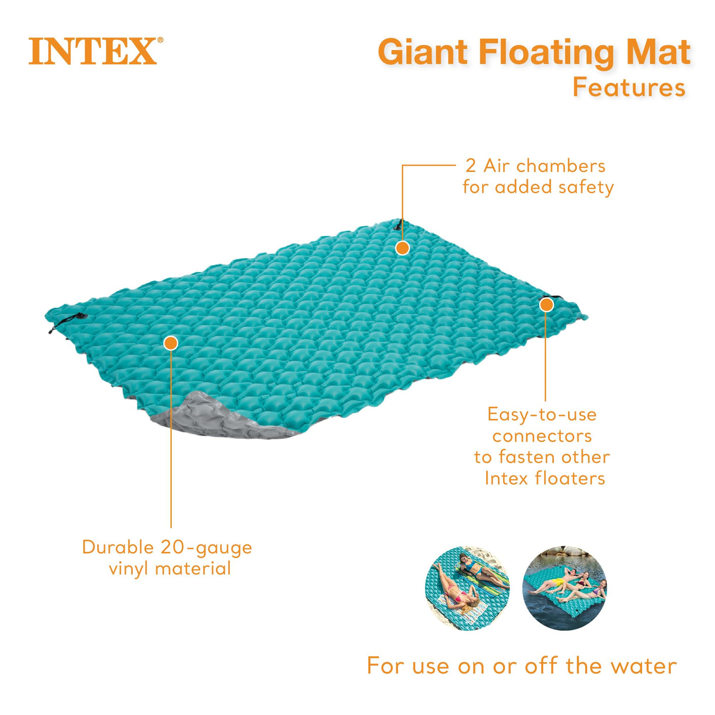 Intex Giant Inflatable Floating Water Mat Relaxing Platform Pad for Pools and Lakes.