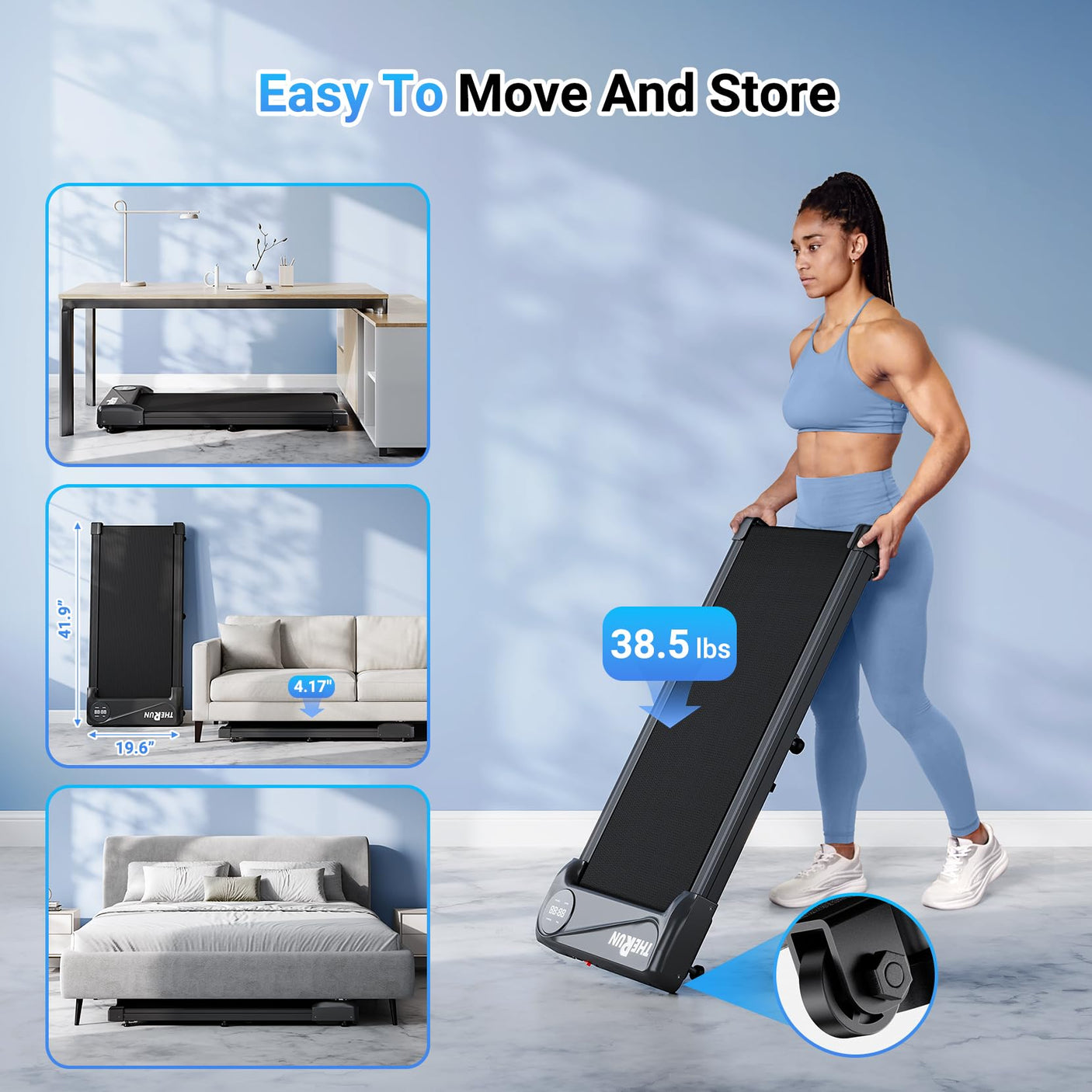 THERUN Walking Pad Treadmill Under Desk, Portable Mini Treadmill for Home/Office, Walking Pad Machine with 2.5HP and 265 lbs Weight Capacity Remote Control LED Display