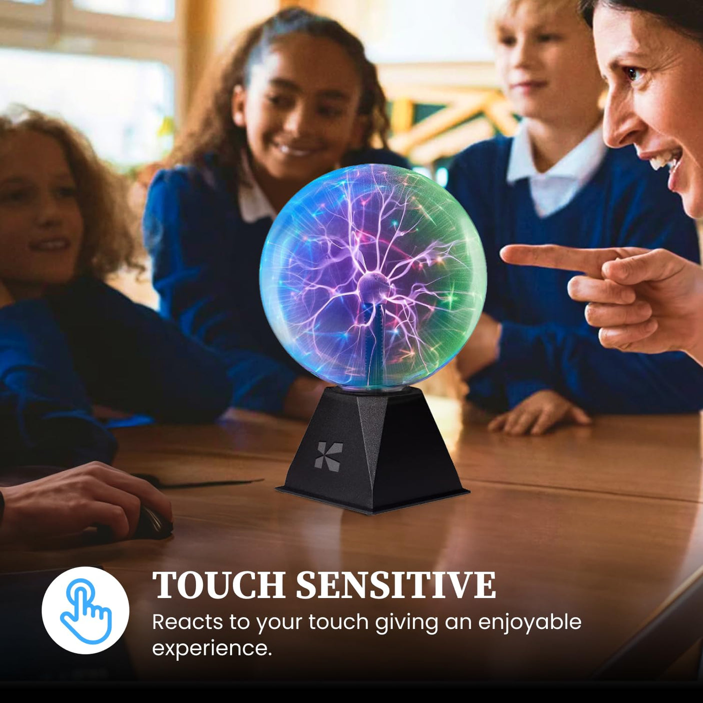 Katzco 7 Inch Plasma Ball Lamp - Touch and Sound Sensitive Electric Globe with Lightning Effects - Plug-in Energy Ball for Parties, Room Decor, and STEM Learning - Static Electricity Sphere for Kids
