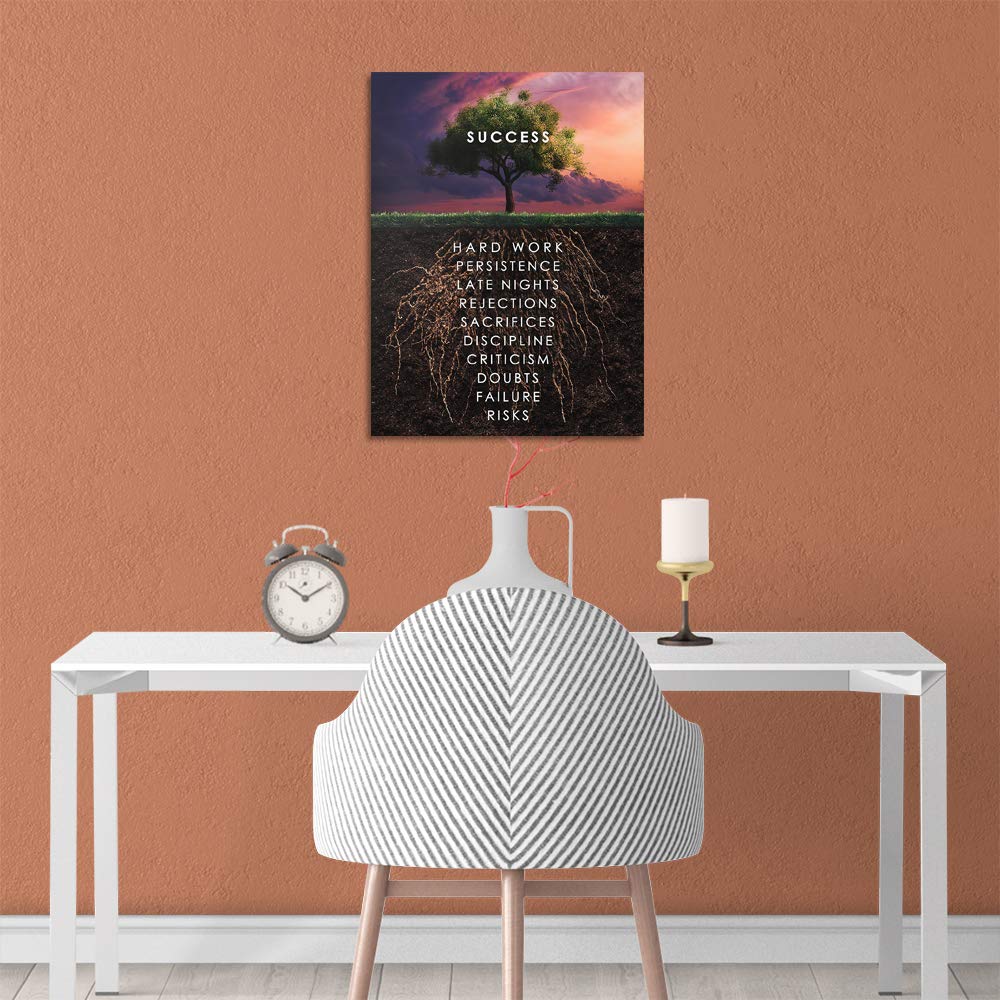 Success Tree Inspirational Quote Canvas Wall Art Motivational Motto Painting Inspiring Entrepreneur Posters Prints Artwork Decor Framed for Home Office Classroom Ready to Hang - 12" Wx18 H