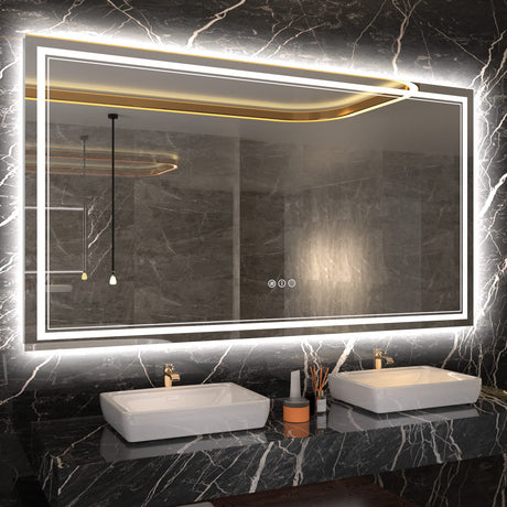 60x30 Inch LED Bathroom Mirror with Lights, Color Changing RGD Backlit and Front Light Mirror,Lighted Vanity Mirrors for Bathroom Wall, Dimmable, Anti-Fog,Shatterproof,Memory