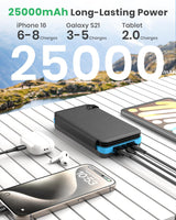 Hiluckey Solar Charger 25000mAh, Outdoor USB C Portable Power Bank with 4 Solar Panels, 3A Fast Charge External Battery Pack with 3 USB Outputs Compatible with Smartphones, Tablets, etc.