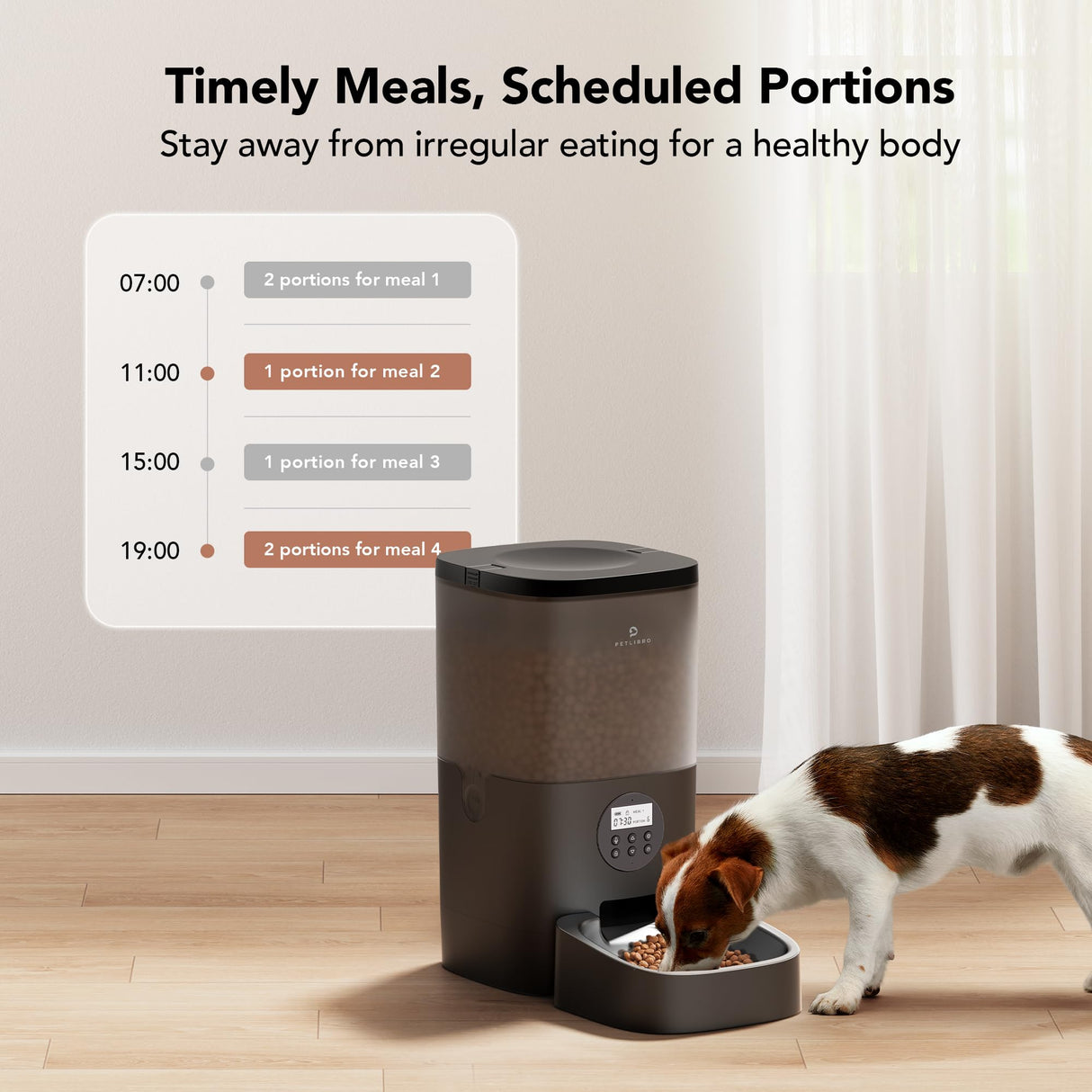 PETLIBRO Automatic Dog Feeder, 6L Dog Food Dispenser with Timer Interactive Voice Recorder, Auto Dog Feeder with Desiccant Bag 1-4 Meals Dry Food, Black Transparent