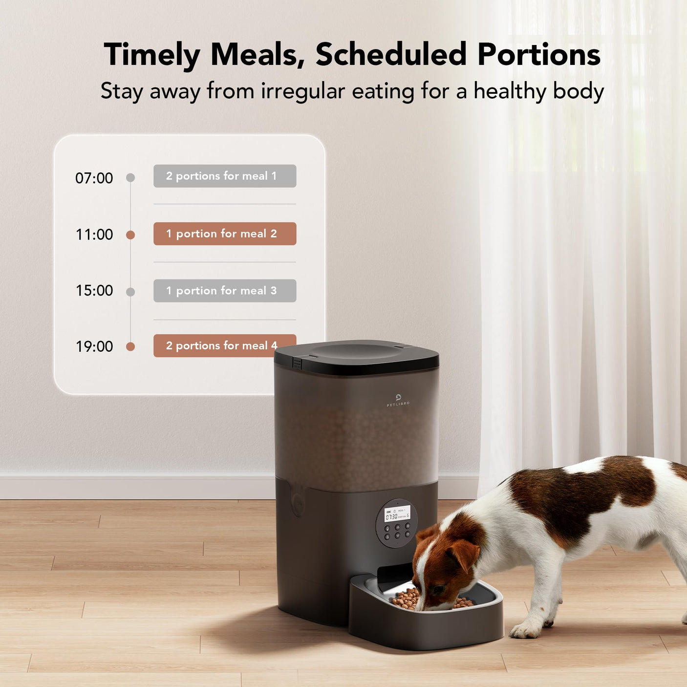 PETLIBRO Automatic Dog Feeder, 6L Dog Food Dispenser with Timer Interactive Voice Recorder, Auto Dog Feeder with Desiccant Bag 1-4 Meals Dry Food, Black Transparent