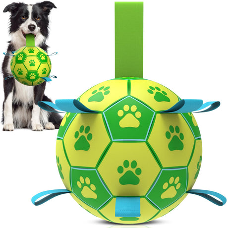 QDAN Premium Dog Toys Balls, Dog Soccer Ball with Straps, Dog Birthday Gifts, Herding Ball, Durable Balls for Small Medium Pet, Puppy Outdoor Toy, Pet Training Soccer Ball, World Cup Soccer (6 Inch)