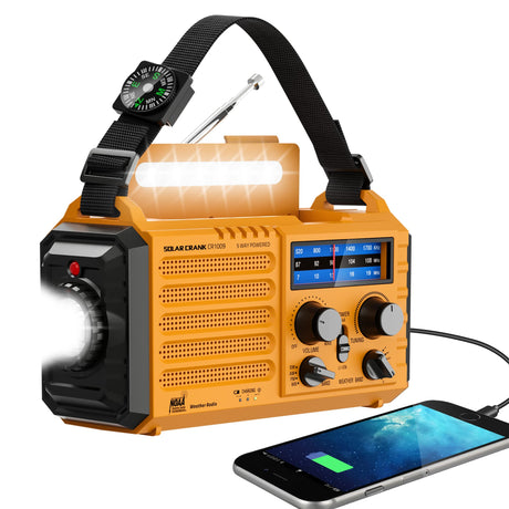 NOAA Weather Radio, Emergency Hand Crank Radio with Solar Charger, Portable Battery Operated AM FM Shortwave Radio with LED Flashlight, USB Charger, Earbud Jack, SOS Alert for Home Survival Hurricane