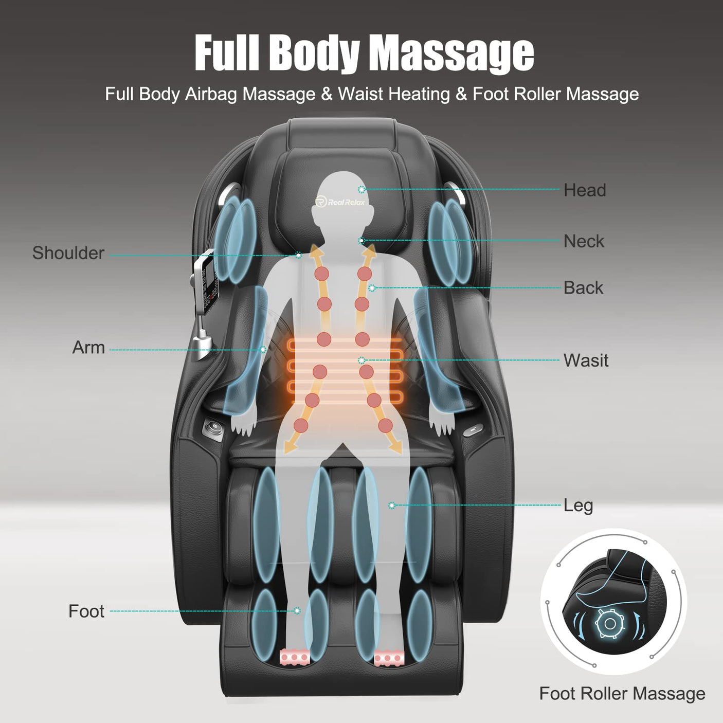 Real Relax Massage Chair Favor-06, Full Body Zero Gravity SL-Track Shiatsu Massage Recliner Chair with APP Control, Brown