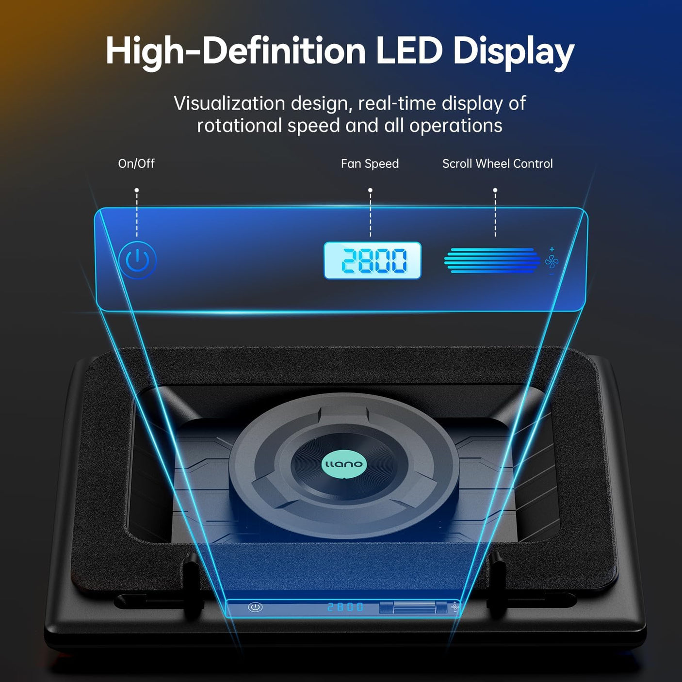 llano RGB Laptop Cooling Pad, Gaming Laptop Cooler with Powerful Turbofan, Fast Cooling Laptop 15.6-21in, Adjustable Speed, Touch Control, LCD Screen