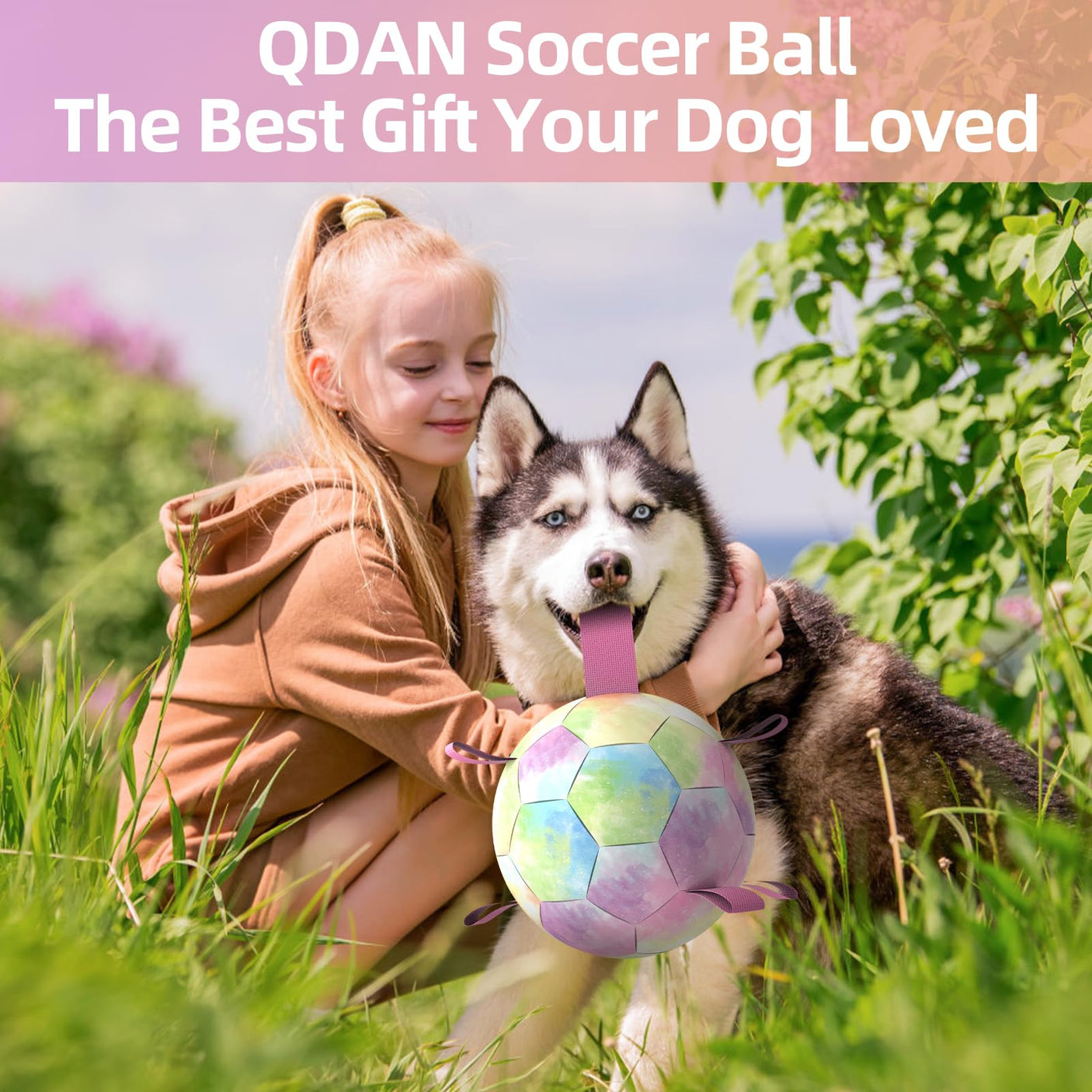QDAN Premium Dog Toys Balls, Dog Soccer Ball with Straps, Dog Birthday Gifts, Herding Ball, Durable Balls for Small Medium Pet, Puppy Outdoor Toy, Pet Training Soccer Ball, World Cup Soccer (6 Inch)