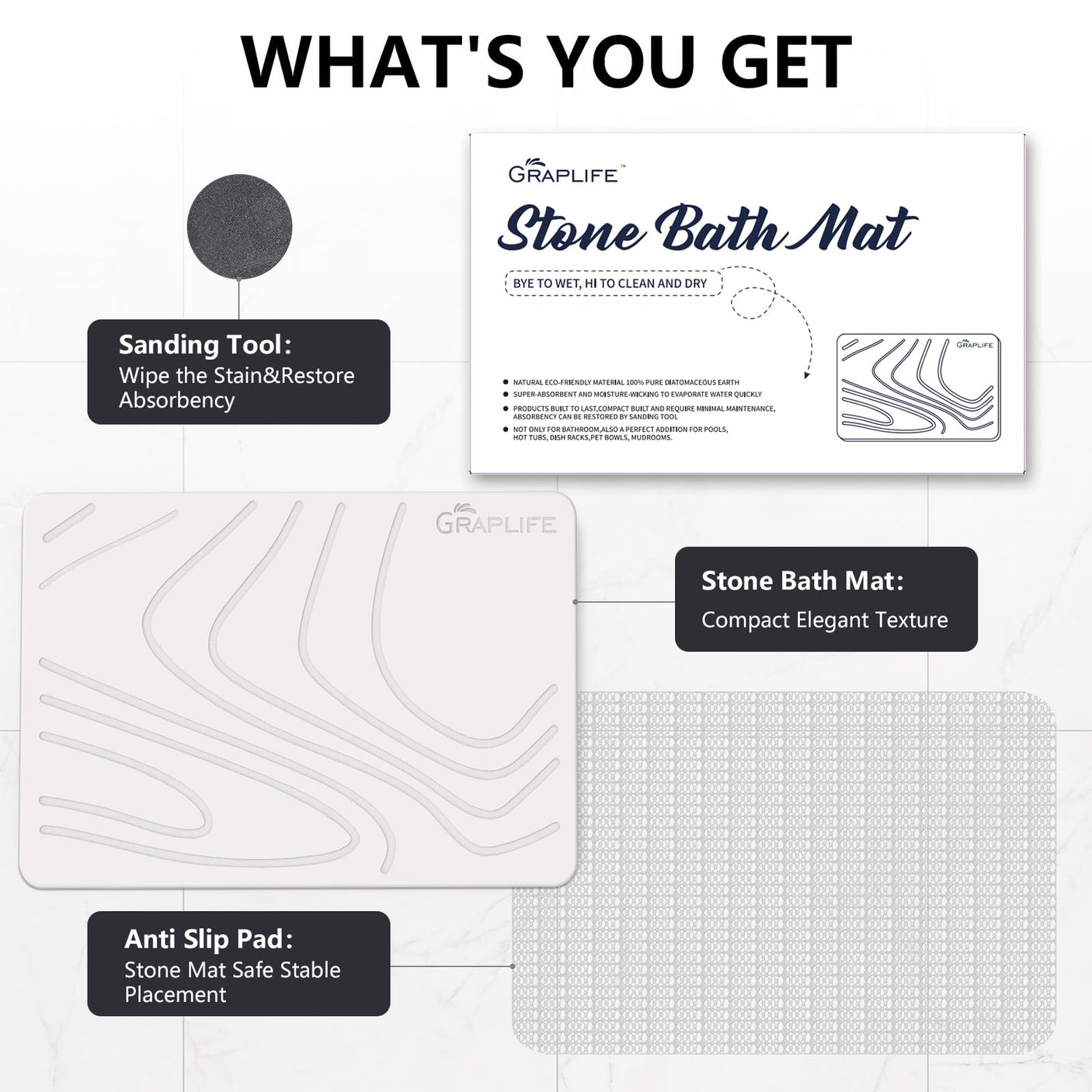 Stone Bath Mat, Diatomaceous Earth Shower Mat, Non-Slip Super Absorbent Quick Drying Bathroom Floor Mat, Natural, Easy to Clean (23.6 x 15.35 Darkgrey)
