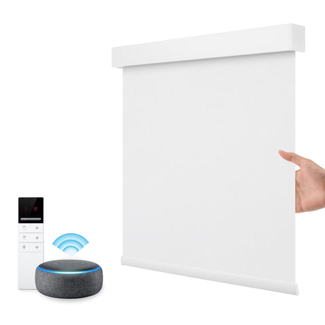 Motorized Smart Blind for Window with Remote Control, Automatic Blackout Roller Shade Customizable Size,with Valance Child Safety Rechargeable Battery Blinds (Full Blackout Black)