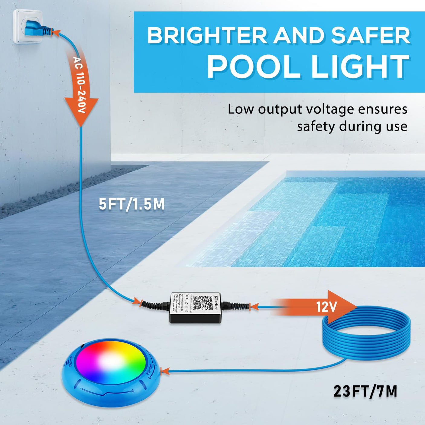 Above Ground Pool Lights with APP Control 20W RGB Dimmable LED Pool Lights with Suction Cups and Built-in Magnets 12V Underwater Pool Light for Above ground Inground Pools IP68 Waterproof 28FT Cord B