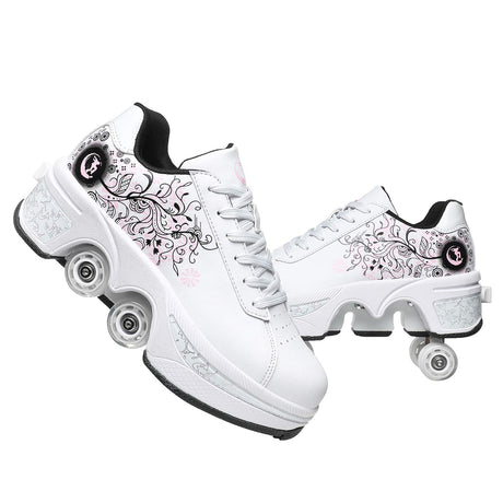 Double-Row Deform Wheel Automatic Walking Shoes Invisible Deformation Roller Skate 2 in 1 Removable Pulley Skates Skating Parkour