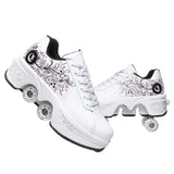 Double-Row Deform Wheel Automatic Walking Shoes Invisible Deformation Roller Skate 2 in 1 Removable Pulley Skates Skating Parkour