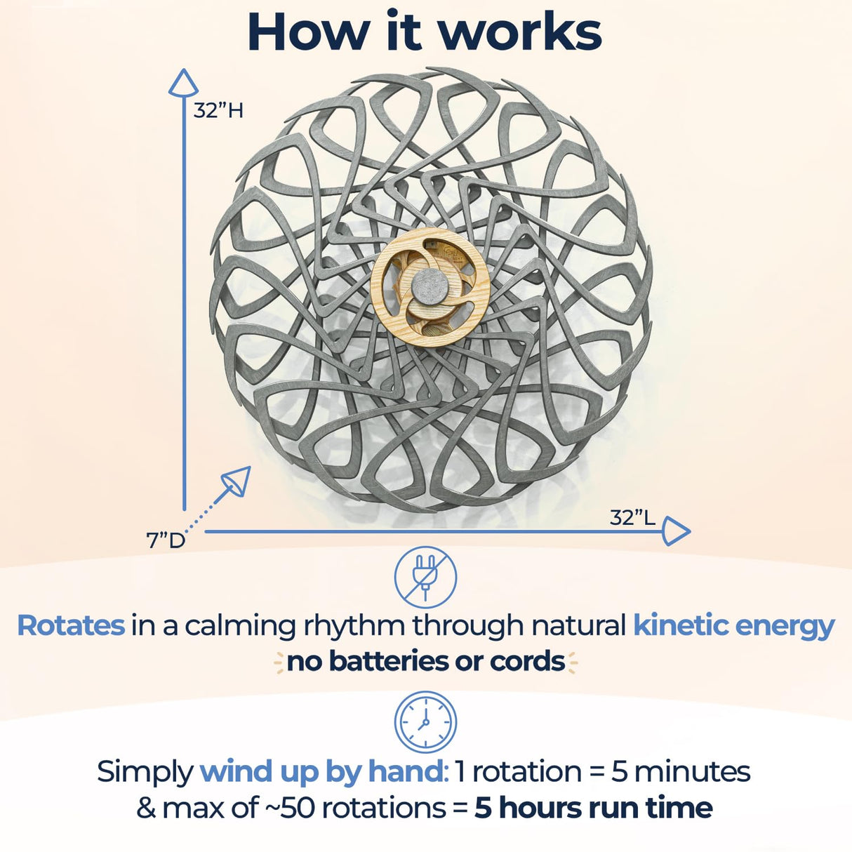 Mindsight Moving Kinetic Wall Art - Wind up to power peaceful motion (no battery) - Calming Wall Décor for Living Room, Office, Bedroom, Kitchen - Hand Crafted Wood - Ripple, Canyon Brown