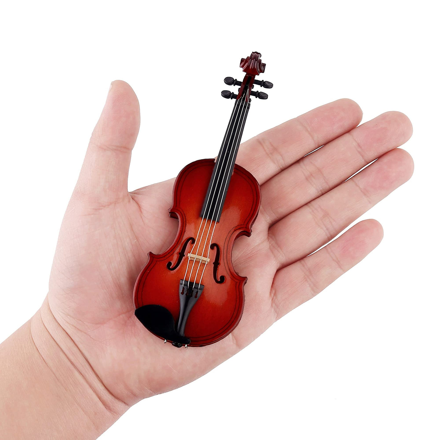 Wooden Miniature Violin with Stand, Bow and Case Mini Musical Instrument Violin Replica Collectible Figurines Dollhouse Accessories Model Home Decoration Display Ornament (3.15"x1.18"x0.59")