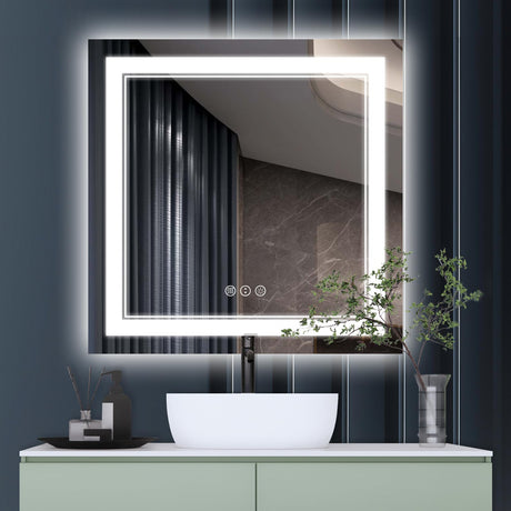 60x30 Inch LED Bathroom Mirror with Lights, Color Changing RGD Backlit and Front Light Mirror,Lighted Vanity Mirrors for Bathroom Wall, Dimmable, Anti-Fog,Shatterproof,Memory