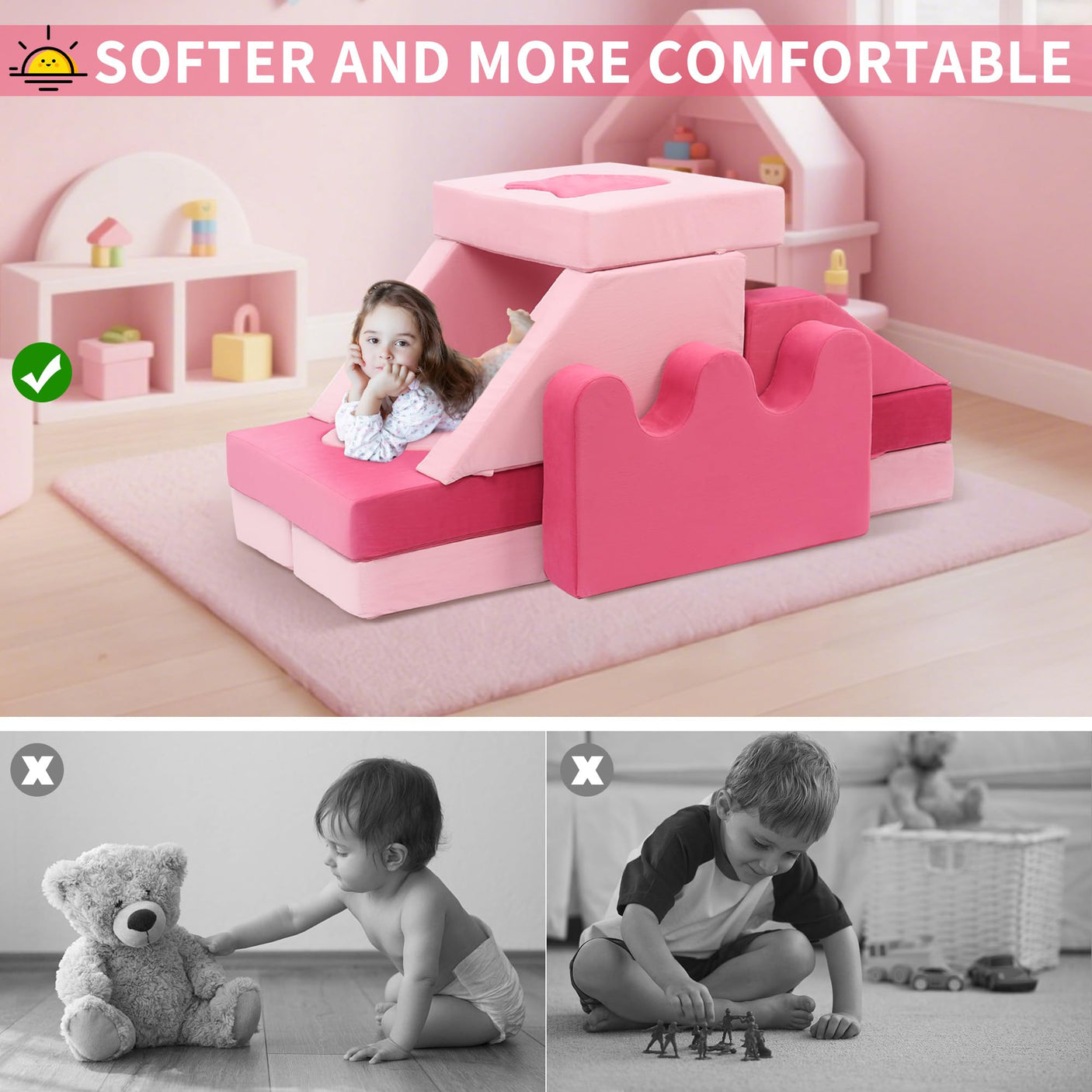 22Pcs Modular Kids Play Couch - Kids Couch for Playroom Bedroom Living Rooms Toddler Sofa for Inspiring Child Creativity，Children Convertible Foam Sofa