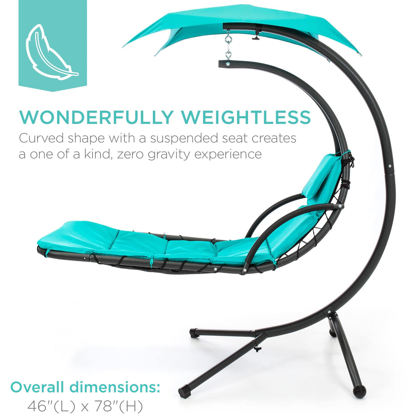 Best Choice Products Outdoor Hanging Curved Steel Chaise Lounge Chair Swing w/Built-in Pillow and Removable Canopy -Red