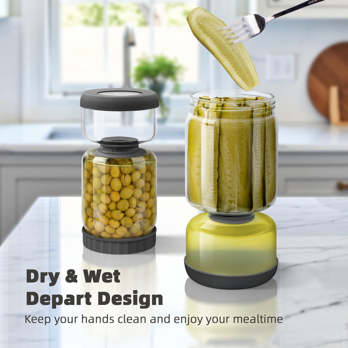 WhiteRhino Pickle Jar with Strainer Flip,34oz Pickle Container Pickle and Olive Hourglass Jar,Glass Flip Pickle Jar Juice Separator Jar with Airtight Lid for Jalapeno Gherkin