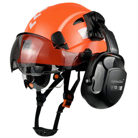 Industrial Safety Helmet with Visor Ear Muffs Hard Hat with Visor Vented Hardhats Construction Work Head Protection ANSI