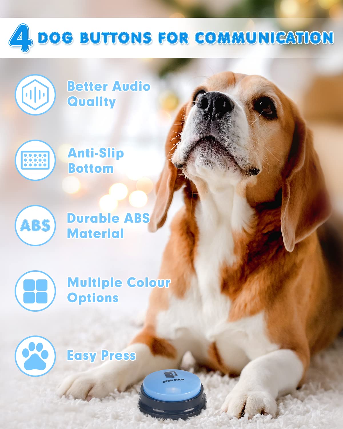 Dog Buttons for Communication, 8 Pcs Dog Talking Button Set, 30s Recordable Voice Pet Buzzer Training Buttons, Speaking Button for Dogs with Waterproof Anti-Slip Dog Button Mat and 48 Scene Stickers