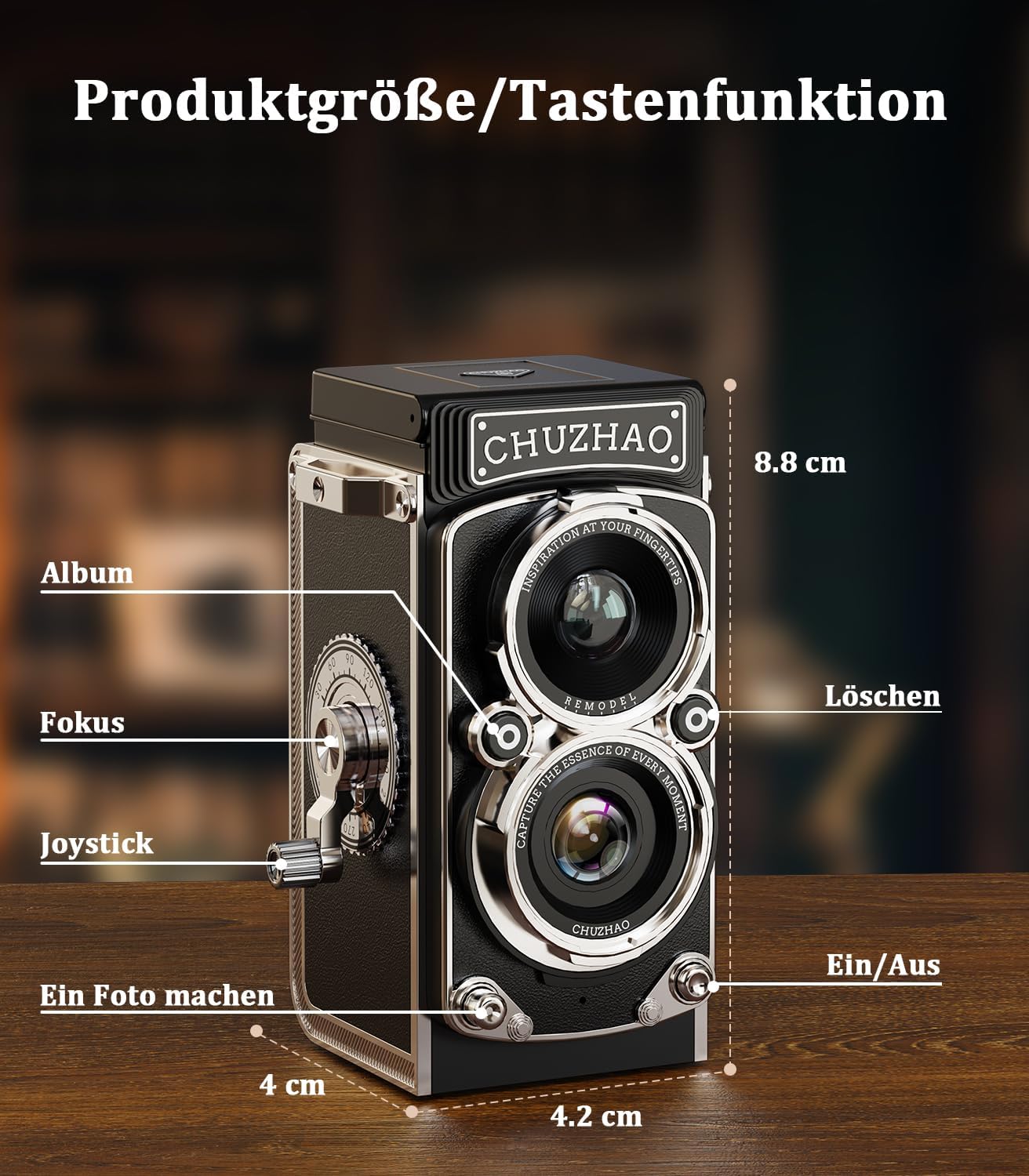 CHUZHAO Digital Camera Retro, Portable TLR Style Twin-Lens Vintage Camera, 12MP Autofocus 1080P FHD Point and Shoot Pocket Vlogging Retro Digital Cameras with16 GB Card for Beginners Teens Boys Girls