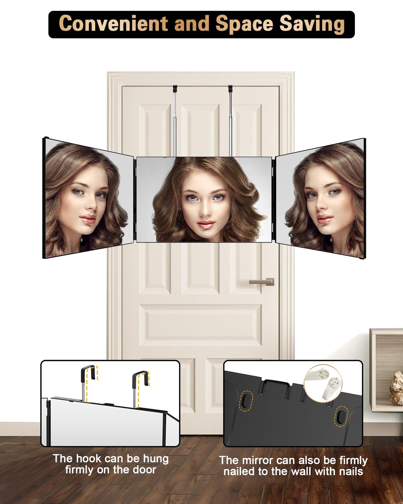 JUSRON 360 Viewing Angle Self Hair Cutting Mirror, Clear Anti-Fog HD Glass (Black Without LED Without Accessories)