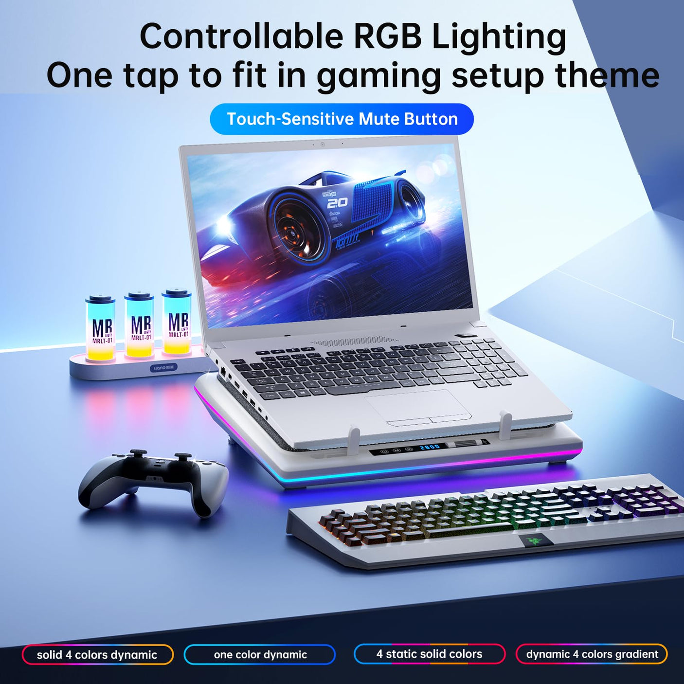 llano RGB Laptop Cooling Pad, Gaming Laptop Cooler with Powerful Turbofan, Fast Cooling Laptop 15.6-21in, Adjustable Speed, Touch Control, LCD Screen