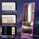 LVSOMT LED RGB Full Length Mirror, Full Body Mirror with Lights, Wall Mounted Lighted Mirror, Over The Door Hanging Mirror, 14 LED Light + Dimmable Brightness + Adjustable Speed, 47" x 16"