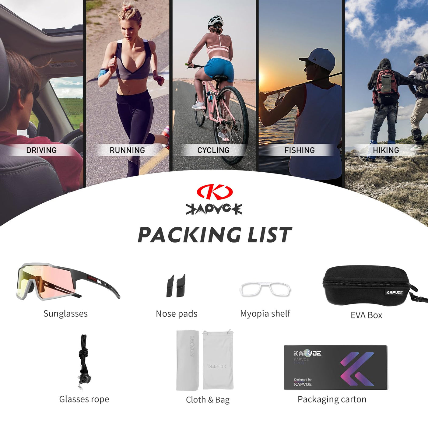 KAPVOE Photochromic Cycling Glasses MTB Clear Mountain Bike Transition Bicycle Sunglasses for Men Women - K9022